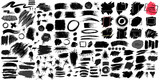 Fototapeta Młodzieżowe - Collection of black paint, ink brush strokes, brushes, lines. Dirty artistic design elements. Vector illustration. Isolated on white background_j