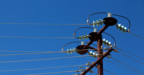 Wall Mural - power line with electrical pole in the clear sky