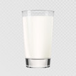 Milk glass cup vector isolated on transparent background. Dairy milk 3D realistic glass mug full of beverage drink for breakfast healthy eating and drinking