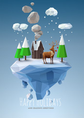 Geometric, low poly winter landscape 