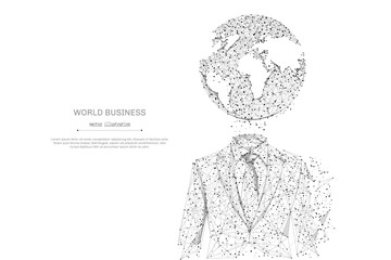Fototapete - Abstract mash line and point businessman in suit with planet origami on white background with an inscription. Starry sky or space, consisting of stars and the universe. Vector business illustration