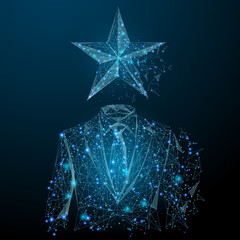 Fototapete - Abstract image of businessman in suit with star in the form of a starry sky or space, consisting of points, lines, and shapes in the form of planets, stars and the universe. Vector RGB Color mode