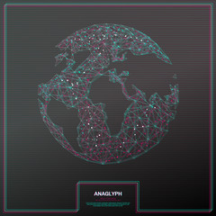 Fototapete - Vector distorted glitch concept Tv distortion 3D effect stereoscopic, anaglyph planet Earth. Technological virtual green and red channels. Digital networking concept with anaglyph effect. 3d rendering