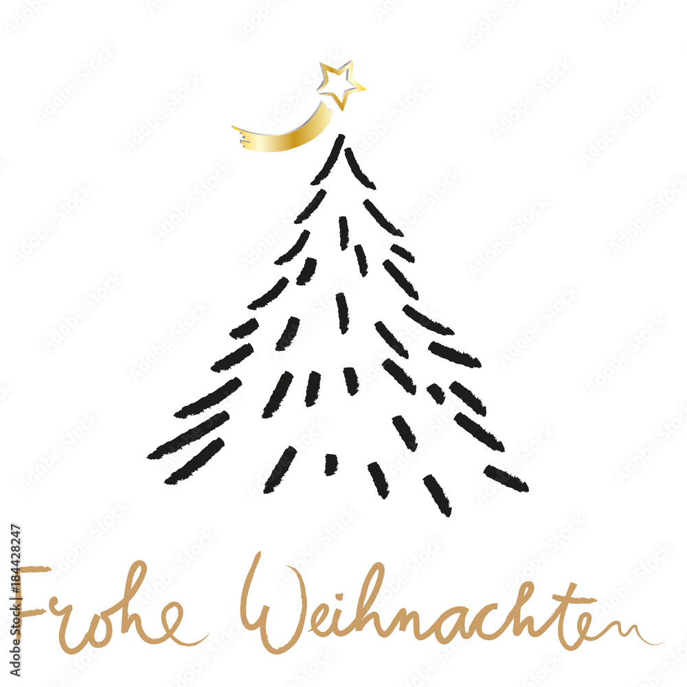 Frohe Weihnachten - Tannenbaum mit Stern, Weihnachtsbaum und Handschrift Stock Vector