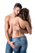 © LIGHTFIELD STUDIOS - back view of sensual half naked couple hugging isolated on white
