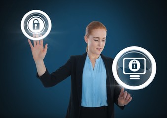 Poster - Businesswoman touching security lock icons