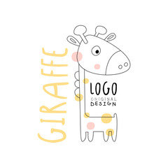 Poster - Giraffe logo original design, funny animal badge easy editable for Your design hand drawn vector Illustration