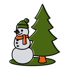 Poster - Snowman with tree pine