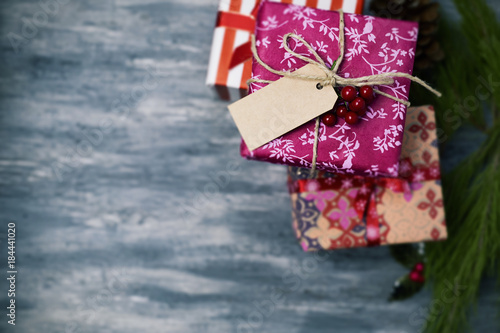 cozy christmas gifts wrapped in nice papers плакат
