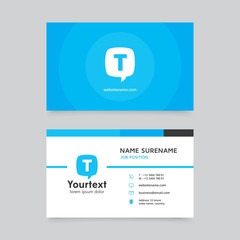 Wall Mural - Blue speech bubble business card, vector modern creative and clean business card template, flat design with blue and white color, business card vector template