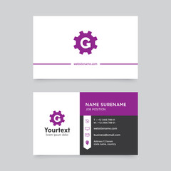 Vector modern creative and clean business card template, flat design with purple and white color, business card vector template