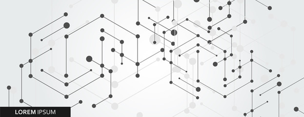 Geometric hexagon connect with connected line and dots. Simple technology graphic background. Vector banner design