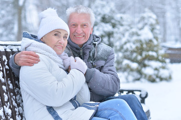 senior couple at winter outdoors