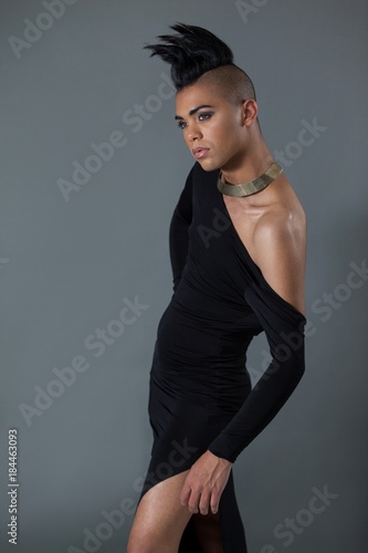 Transgender With Half Shaved Hairstyle Posing Buy This Stock