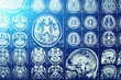 Computer head tomography, X-Ray brain or scull scan image, blue light effect, neurology