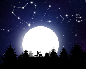 constellation as a heart with the moon and trees