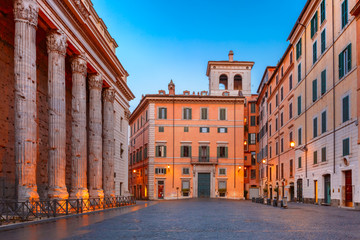 Wall Mural - Square Piazza di Pietra, located in the historic center of Rome, surviving side colonnade of the Temple of Hadrian on the left, in the morning, Italy.