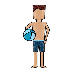 Poster - man character standing with swimsuit and beach ball vector illustration drawing image