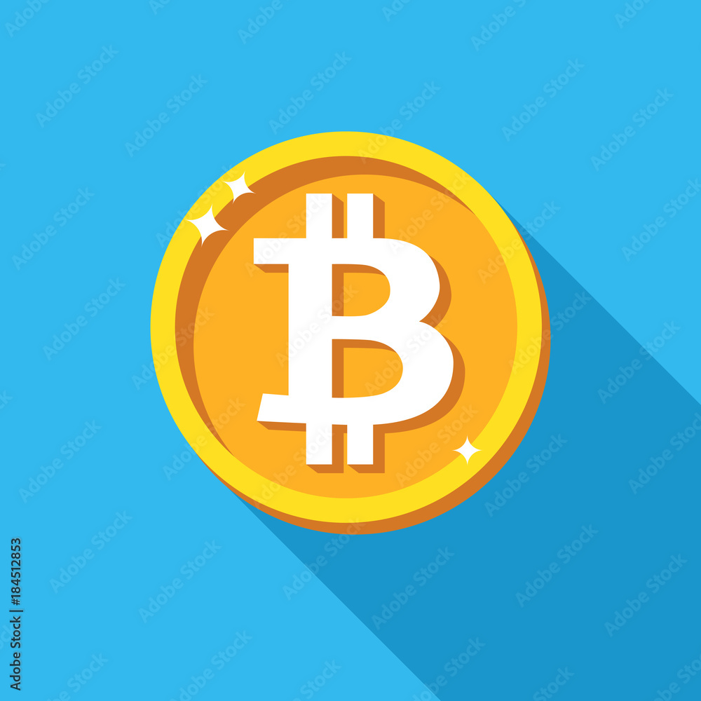 Bitcoin coin icon, vector sign payment symbol. Crypto currency, virtual  electronik, internet money. Bitcoin embleme isolated on blue. Cryptocurrency  e-commerce concept. Color Flat design for web site Stock-vektor | Adobe  Stock