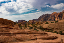 The Red Mountains And Petrified Sand Dunes Of Snow Canyon State Park In Southern Utah.