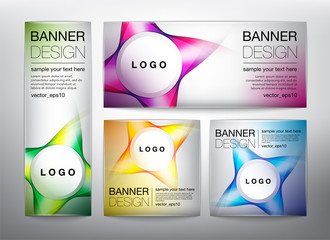 Collection of web banners in 4 different colors. Isolated on the light background. Each item contains space for own logo and text. Vector illustration. Eps10.