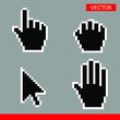 Black pointer, drag hand, palm hand and arrow cursors pixel set