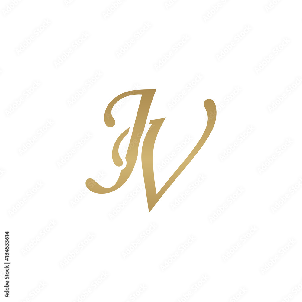 Initial letter JV, overlapping elegant monogram logo, luxury golden ...