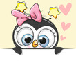 Greeting card cute Cartoon Penguin Girl