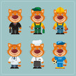 Set of cat in different costumes: builder, sportsman, worker, a doctor, manager, cook. Collection of cat in clothes in cartoon style.