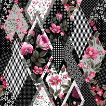 Seamless Floral Patchwork Pattern With Roses
