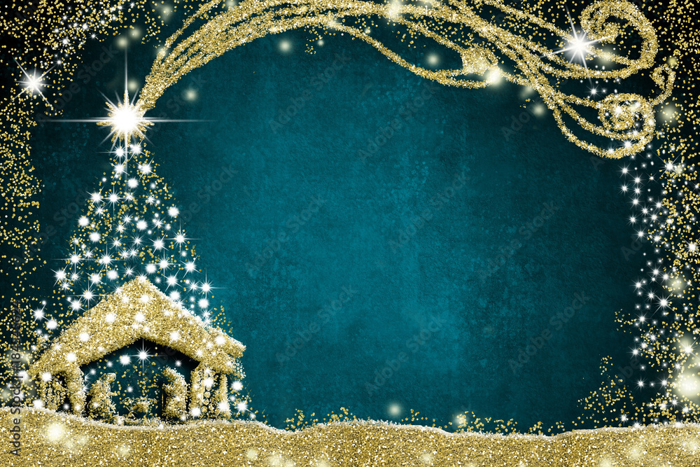 Christmas Nativity Scene and tree greetings cards - obrazy, fototapety, plakaty 