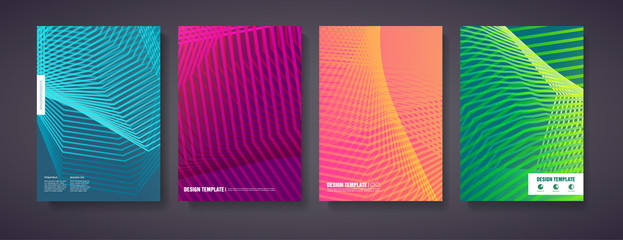 Design halftone covers vector template with lines. Journal design geometric shape background set, halftone lines hipster pattern abstract for backdrop brochure. Layout banner with geometric pattern.
