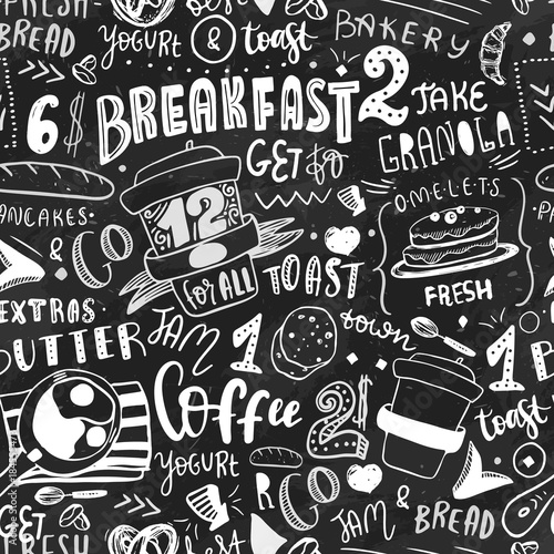 Dekoracja na wymiar  szablon-projektu-wzor-sniadanie-nowoczesny-napis-z-ikonami-szkicu-jedzenia-na