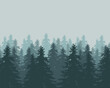 Vector illustration of winter forest with fog and mist