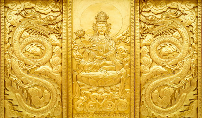 craft of golden Guan Yin and dragon