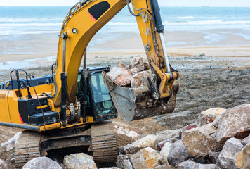 Poster - pelleteuse en action sur le chantier