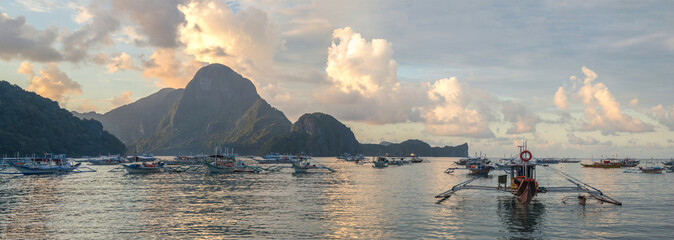 Bangka boat on El Nido in the evening, Philippines