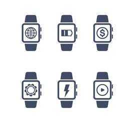 Wall Mural - Smart watch vector icons on white