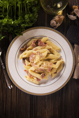 Wall Mural - Pasta with cheese sauce and bacon