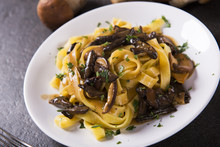 Tagiatelle Pasta With Creamy Sauce With Porcini Mushrooms