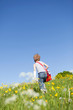 © Image Source RF - Boy walking through field of flowers