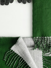 Green Winter Scarf Divided Square Vertical Background With Empty Space For Copy