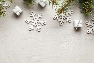 Sticker - Christmas decorations - gifts, snowflakes and spruce tree on white wall