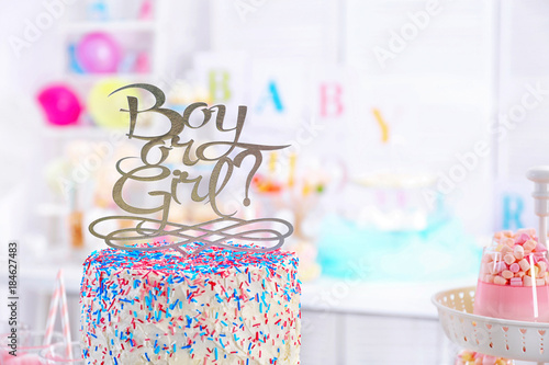Boy Or Girl Cake For Baby Shower Party Closeup Buy This Stock