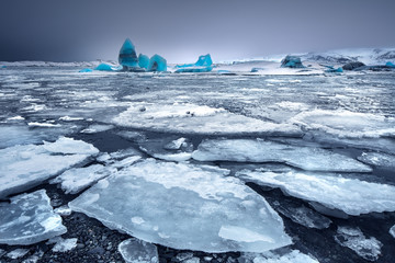 Poster - Glacial lake with icebergs