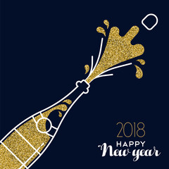 Wall Mural - New Year 2018 gold glitter champagne party bottle