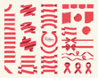 Set of red Ribbons, bows, banners, flags. Vector ribbon series.