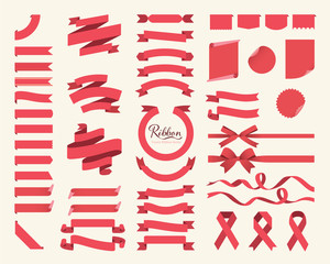 Set of red Ribbons, bows, banners, flags. Vector ribbon series.