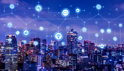 Leinwandbilder - Smart city concept. IoT(Internet of Things). ICT(Inforamtion Communication Technology).