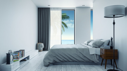 Wall Mural - minimalist  interior Bedroom design concept ,Summer , sea view at villa,beach lounge,/3d rendering